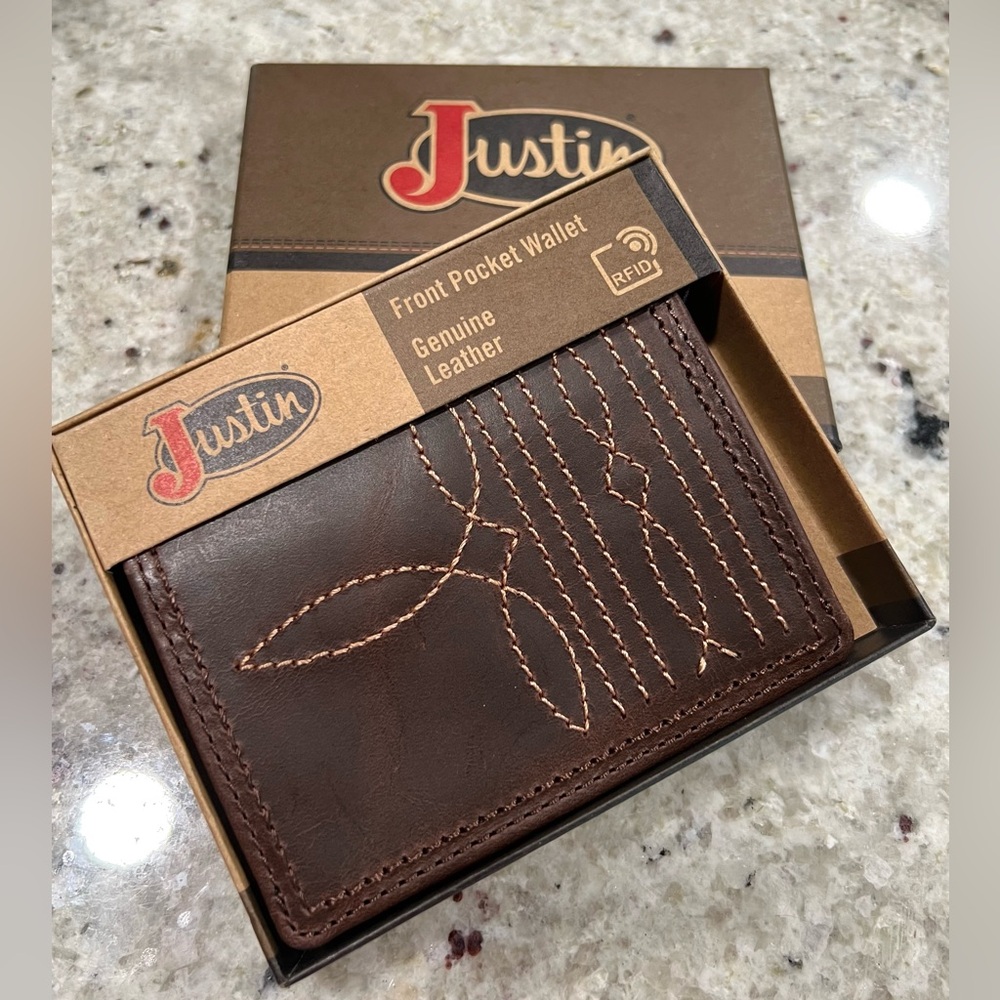 Justin Boots Brown Leather Front Pocket Wallet (BRAND NEW)